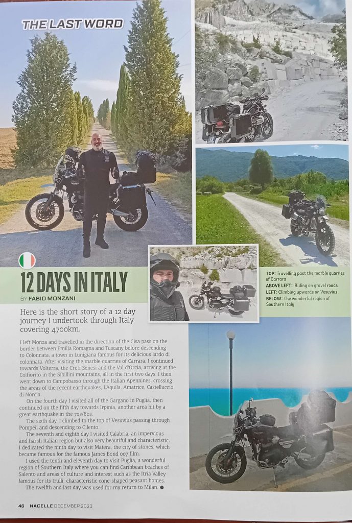 Fabio e il racconto del suo giro d'Italia in solitaria pubblicato su Nacelle, la rivista del club.